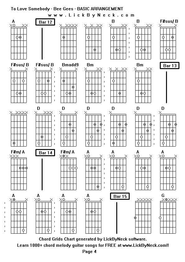 Chord Grids Chart of chord melody fingerstyle guitar song-To Love Somebody - Bee Gees - BASIC ARRANGEMENT,generated by LickByNeck software.